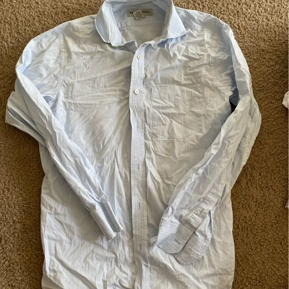 Mens Light Blue and White Striped Banana Republic Button Down Shirt